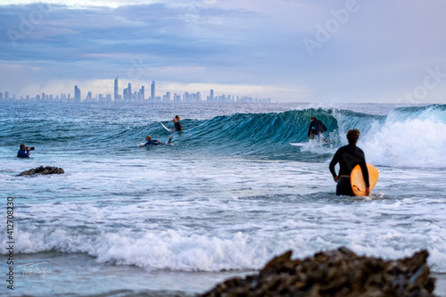 Morning surf at Snapper Rocks, Coolangatta, Australia. World surf reserve and home to the world's best surfers.