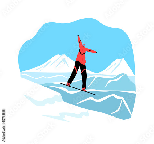 illustration with character of snowboarder in jump