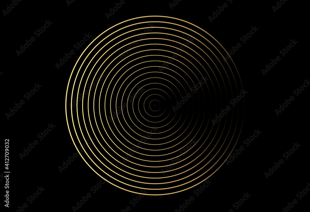 Fototapeta premium Concentric circle element. Gold luxurious color ring. Abstract vector illustration for sound wave, golden graphic, Modern decoration for websites, posters, banners, template EPS10 vector