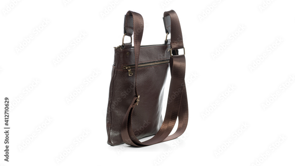 Classic brown mens bag on a white background with Classic brown mens bag on a white background with