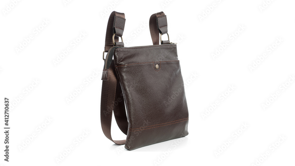 Classic brown mens bag on a white background with Classic brown mens bag on a white background with
