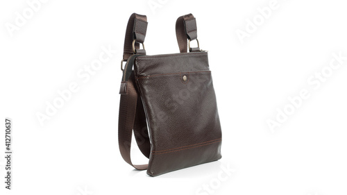 Classic brown mens bag on a white background with