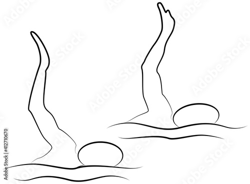 Synchronized swimming icon of a set. Black and white line silhouette