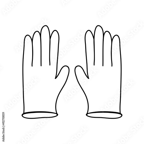 Simple hand drawn pair of latex gloves illustration. Isolated on white background.
