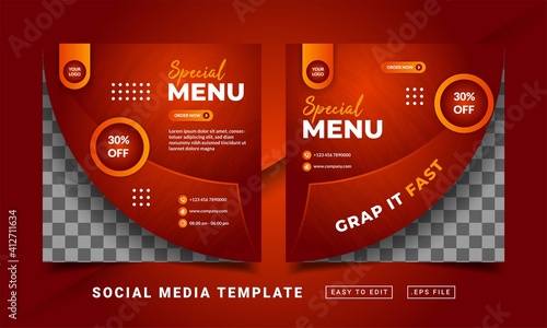 Flyer or social media post themed restaurant food menu template