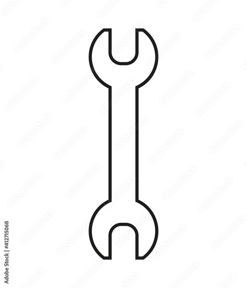 Hand wrench or spanner line black icon, isolated on white background. Silhouette metal tool. Vector illustration Hand wrench or spanner line black icon, isolated on white background. Silhouette metal tool. Vector illustration