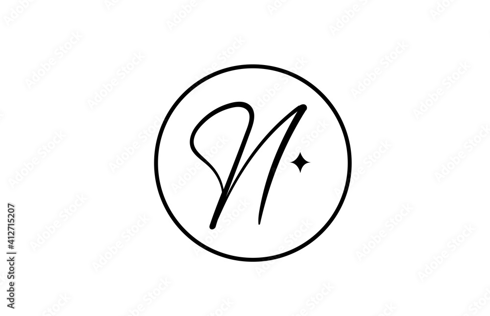 N alphabet letter logo for business with star and circle. Simple elegant lettering for company. Corporate identity branding icon design in white and black N alphabet letter logo for business with star and circle. Simple elegant lettering for company. Corporate identity branding icon design in white and black