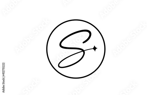 S alphabet letter logo for business with star and circle. Simple elegant lettering for company. Corporate identity branding icon design in white and black