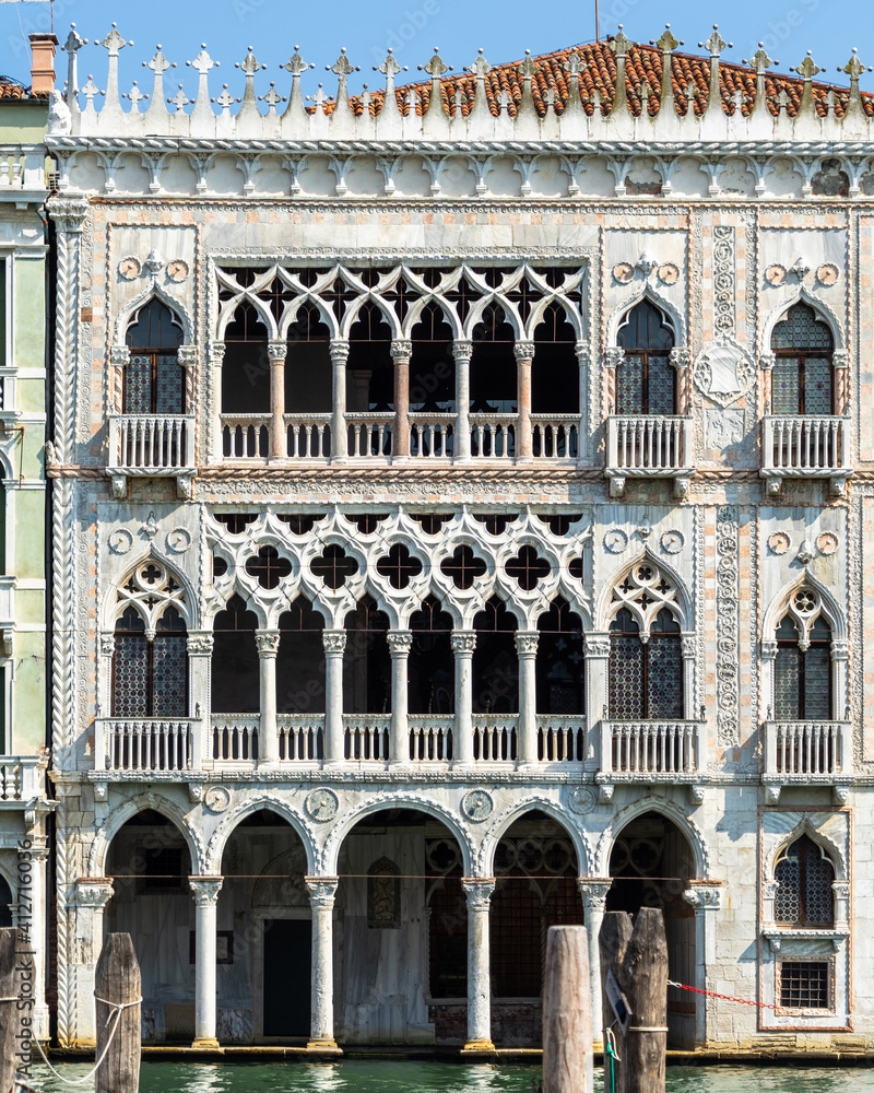 Facade of the Ca d'Oro (in Italian “Golden House” or “Palazzo Santa Sofia) overlooking the Gran Canal, Venice, Italy