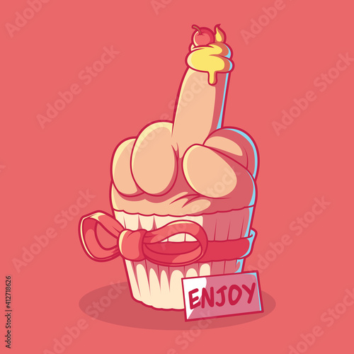 Middle Finger Muffin vector illustration. Emotion, funny, food design concept.