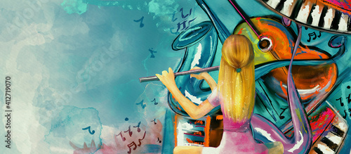 Photography World of music. Painting on canvas. Concept background