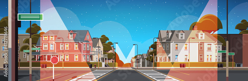 city facade buildings empty no people urban street real estate night town exterior horizontal vector illustration