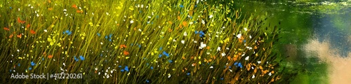Fototapeta Naklejka Na Ścianę i Meble -  Oil paintings  landscape, fine art, grass