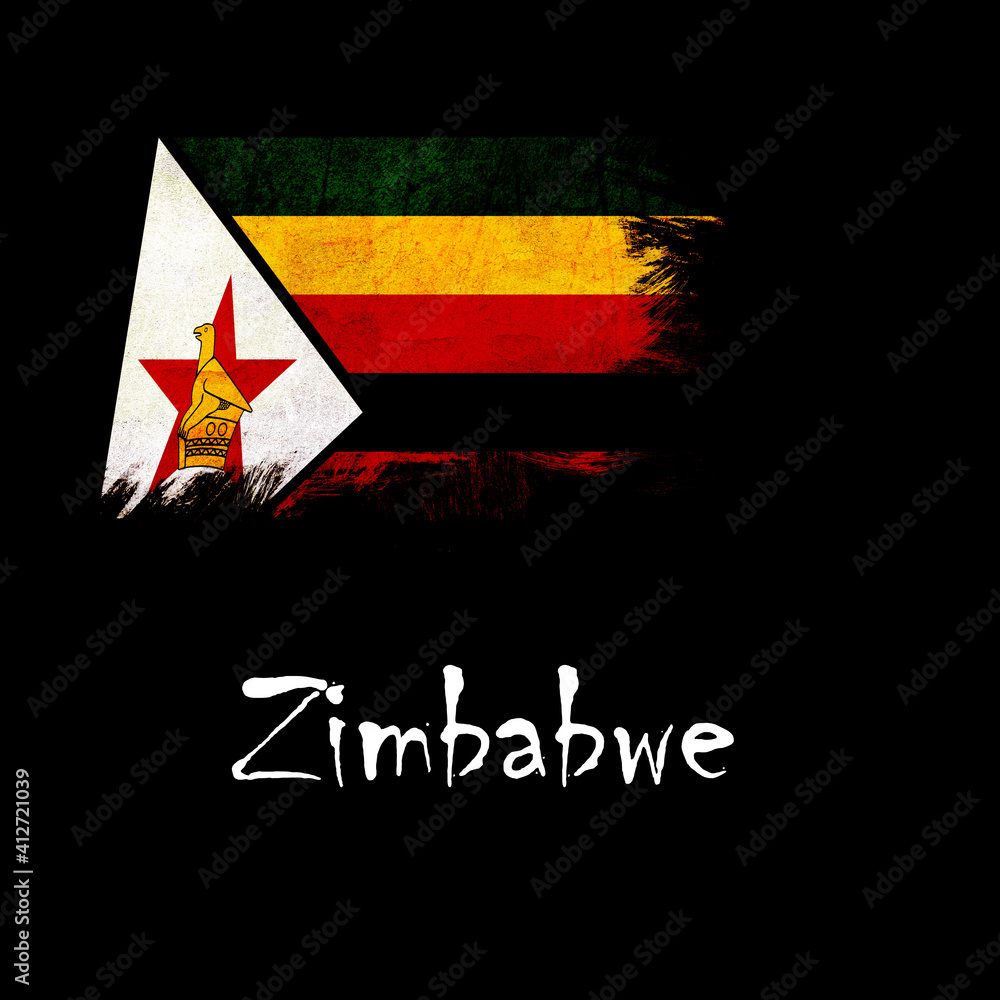 National flag of Zimbabwe, abbreviated with zw; a realistic 3d image of