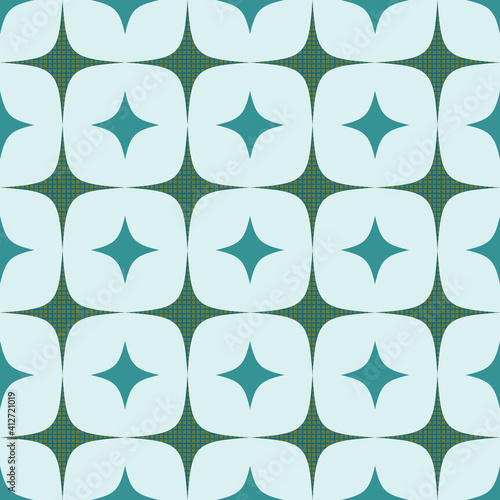 Mid Century Blue Abstract Diamond Seamless Pattern