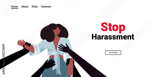 mans hands touching african american woman stop harassment and abuse no sexual violence concept portrait horizontal copy space vector illustration