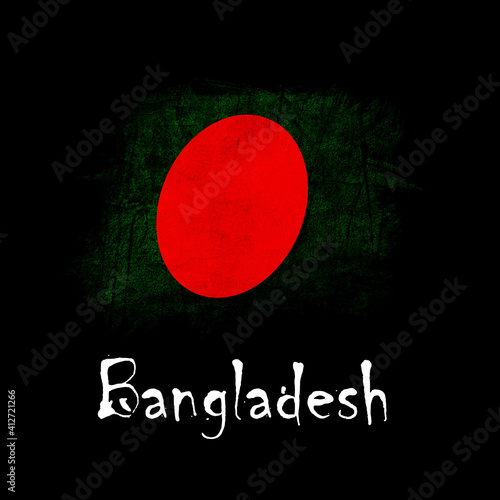 National flag of Bangladesh, abbreviated with bd; a realistic 3d image of the national symbol from an independent country painted on a black background with the countryname below photo