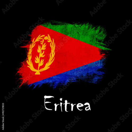 National flag of Eritrea, abbreviated with er; a realistic 3d image of the national symbol from an independent country painted on a black background with the countryname below photo