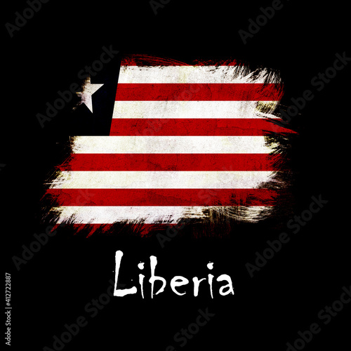 National flag of Liberia, abbreviated with lr; a realistic 3d image of the national symbol from an independent country painted on a black background with the countryname below photo