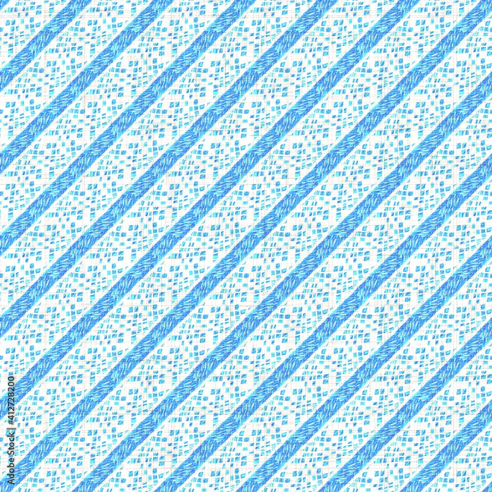 Turquoise blue uneven stripe linen texture background. Seamless mottled textile effect. Distressed aqua dye pattern. Coastal cottage beach decor, modern sailing fashion, soft furnishing repeat cloth