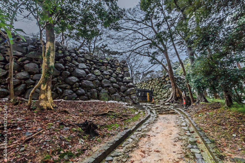 冬の松江城の北ノ門跡の風景