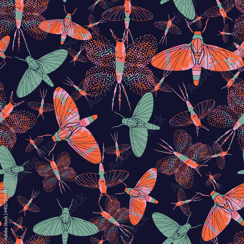 Seamless vector insect pattern, suitable for packaging, fabric design, book cover, gift wrap and other design projects. 