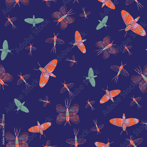 Seamless vector insect pattern, suitable for packaging, fabric design, book cover, gift wrap and other design projects. 