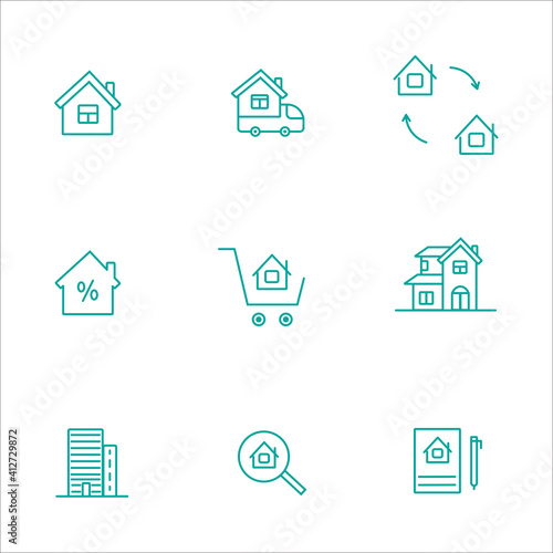 Real Estate minimal thin line web icon set. Included the icons as realty, property, mortgage, home loan and more. Outline icons collection. Simple vector illustration.