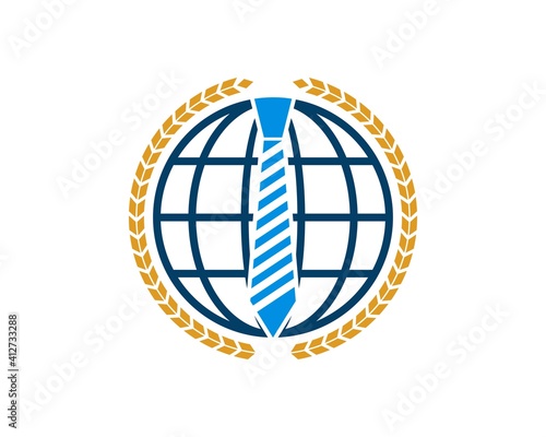 Circular wheat with abstract globe and tie