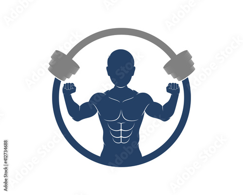 Man bodybuilding in the circle dumbbell