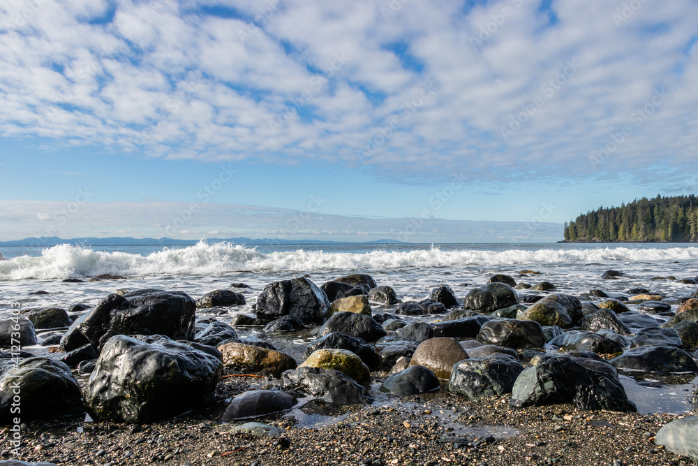 Rocky beach and waves at Juan De Fuca Provincial Park Rocky beach and waves at Juan De Fuca Provincial Park