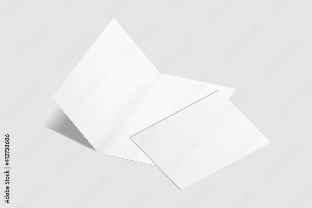 Realistic blank A4 bifold brochure for mockup. Paper illustration. 3D Render. Realistic blank A4 bifold brochure for mockup. Paper illustration. 3D Render.