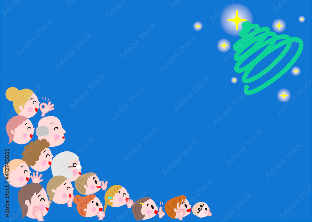 Obraz premium コピースペースとクリスマスツリーを見る人々