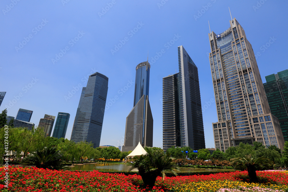 Fototapeta premium Architectural scenery of Lujiazui in Pudong, Shanghai, China