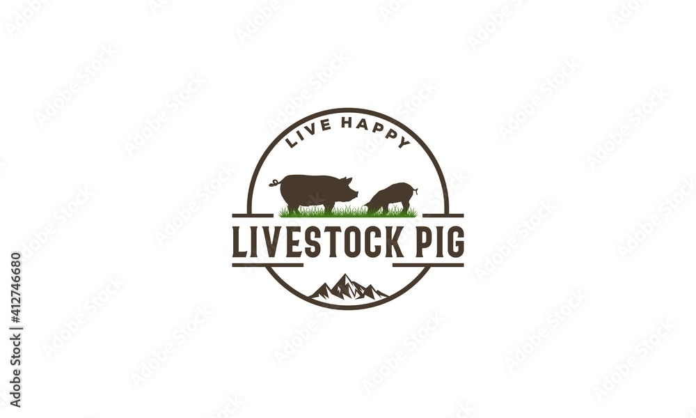 logo for pig farm with pig illustration on white background logo for pig farm with pig illustration on white background