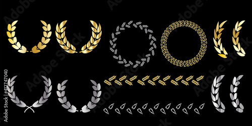 Poster with wreaths black background. Ribbon banner for decoration design. Winner award. Stock image. EPS 10.