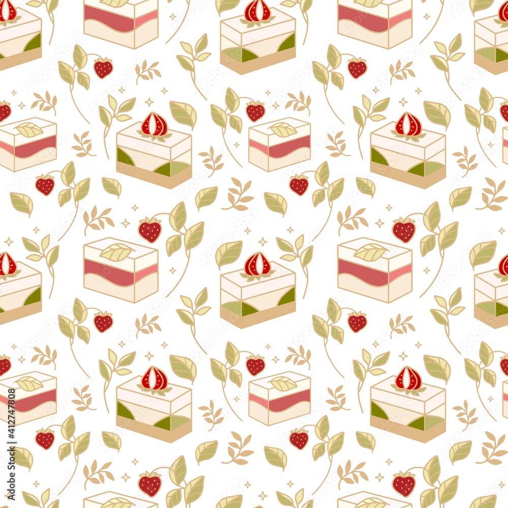 Hand drawn colorful cake, bakery, and pastry seamless pattern with ...