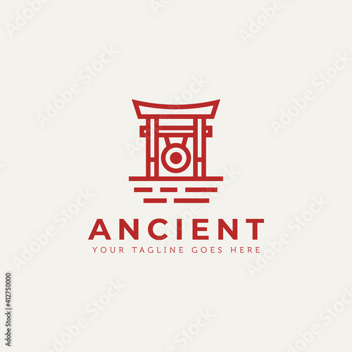 torri gate ancient gong minimalist line art logo template vector illustration design. simple traditional logo concept