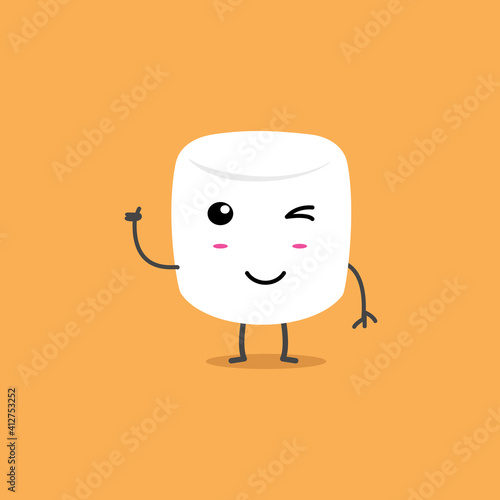 Cute Marshmallow With Thumbs Up Mascot Character Design