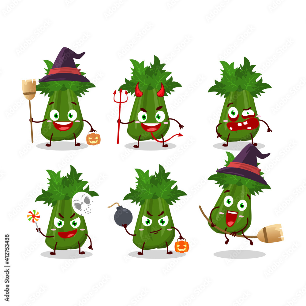 Fototapeta premium Halloween expression emoticons with cartoon character of celery