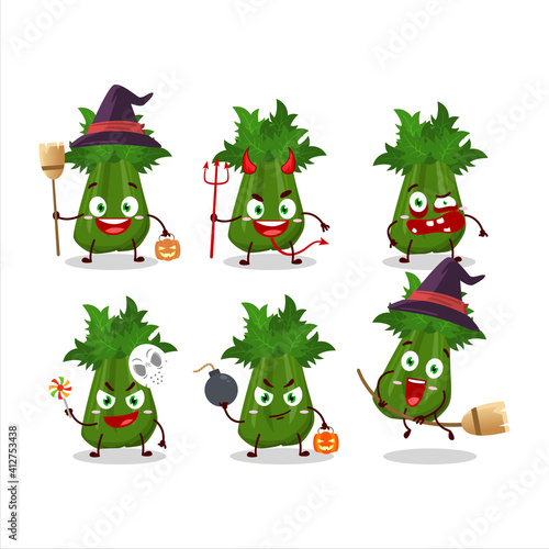 Halloween expression emoticons with cartoon character of celery