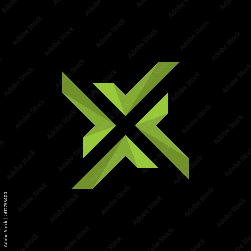 Obraz premium Abstract vector green color X letter logo