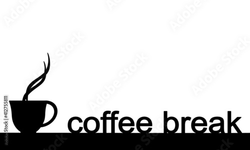 Silhouette of a cup of coffee with wording coffee break isolated on white background. There’s copy space for your text.