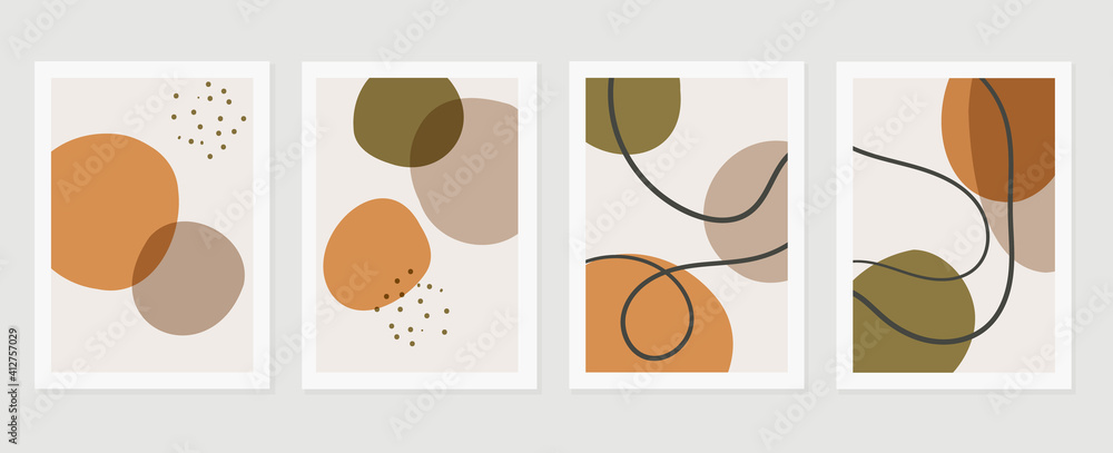 
Abstract wall arts vector background collection.  Earth tones Hand drawn organic shape art design for wall framed prints, canvas prints, poster, home decor, cover, wallpaper.