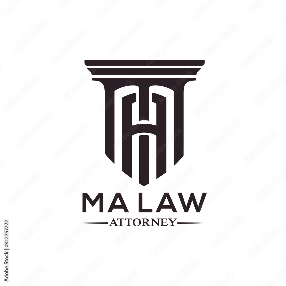 MA lettering attorney pillar ma law simbol design exclusive inspiration - obrazy, fototapety, plakaty 
