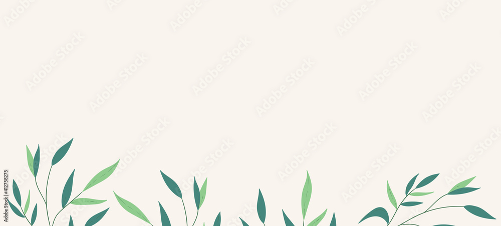 Naklejka premium Floral web banner with drawn color exotic monstera leaves. Nature concept design. Modern floral compositions with summer branches. Vector illustration on the theme of ecology, natura, environment