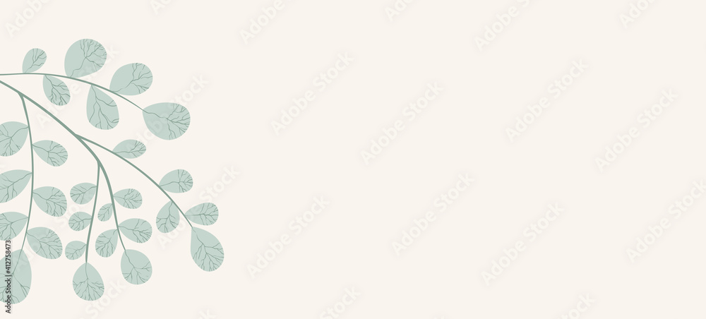 Naklejka premium Floral web banner with drawn color exotic monstera leaves. Nature concept design. Modern floral compositions with summer branches. Vector illustration on the theme of ecology, natura, environment