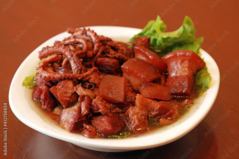 Chinese traditional food, Stewed pork with Octopus Chinese traditional food, Stewed pork with Octopus