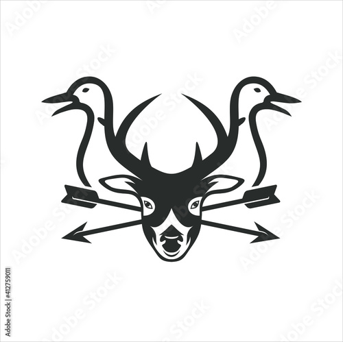 illustration of deer duck and arrows  vector art. icon for archery activity.