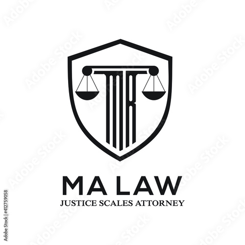 MA lettering attorney pillar ma law scales of justice simbol design exclusive inspiration